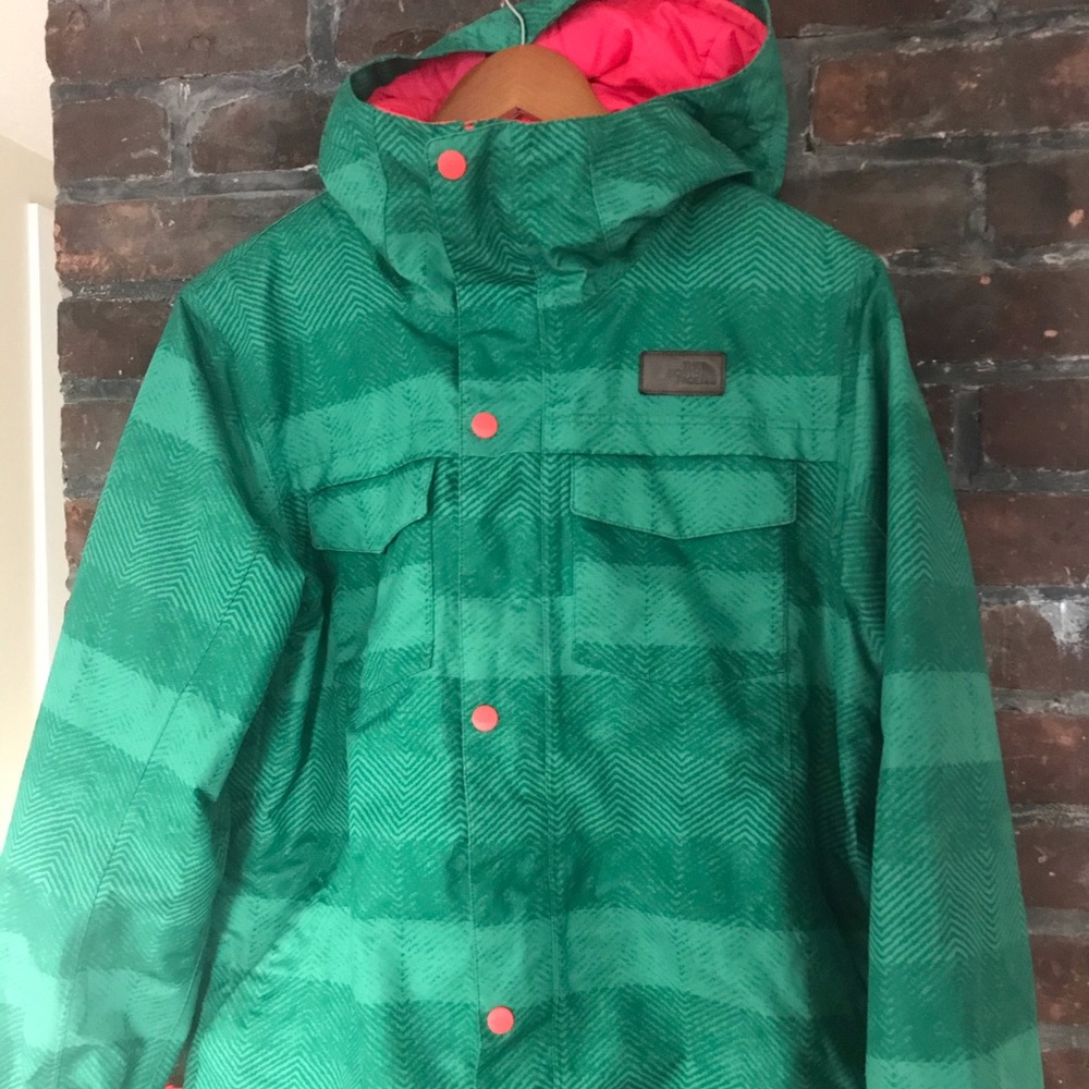 North Face Waterproof Jacket Green and Pink